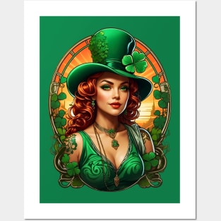 St.Patrick's Day retro vintage Irish woman shamrock design Posters and Art